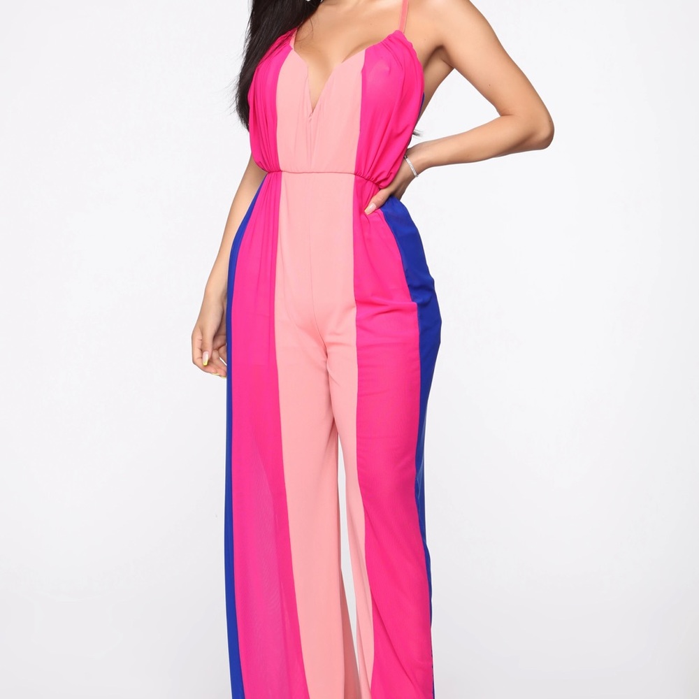 FASHION NOVA Stripped Jumpsuit Pink/Combo NWT